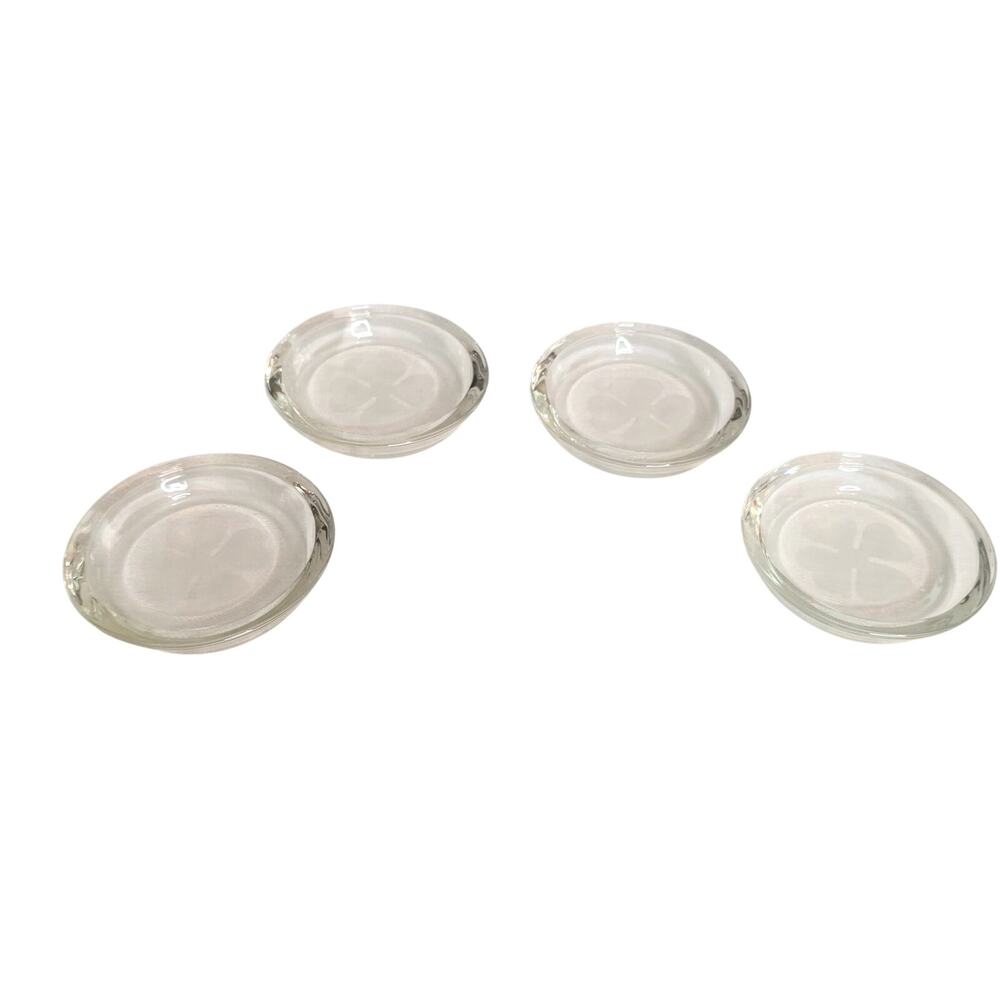 Set of 4 Vintage Glass Coasters with Etched Shamrock Design 3" Diameter